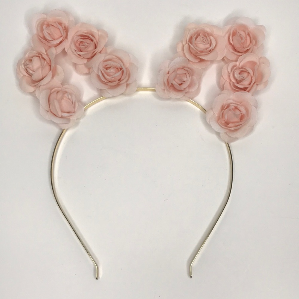 Peachy Pink Floral Cat Ears Headband